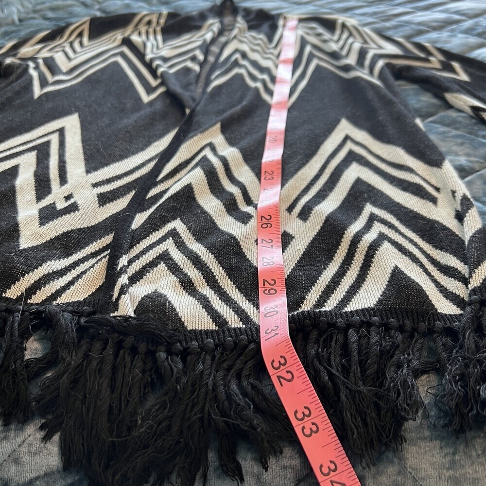 INC International Concepts Black White Chevron Print Fringed Open Cardigan XL - Picture 9 of 9